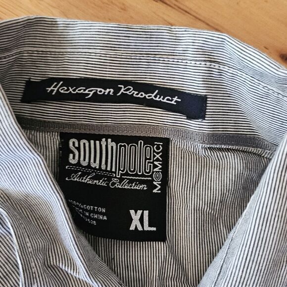 Southpole‎ Button Up VTG Shirt Men’s Sz XL Roll Tab Long Sleeve Striped - Picture 3 of 6